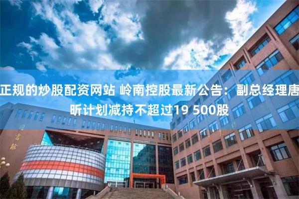 正规的炒股配资网站 岭南控股最新公告：副总经理唐昕计划减持不超过19 500股